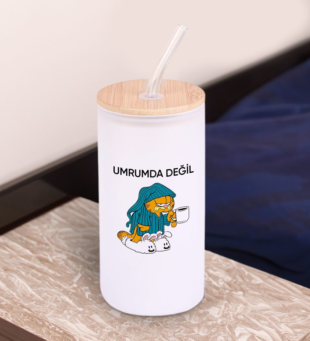 BK Gift Esprili Tasarım Beyaz Renk Pipetli Buzlu Cam Bardak 600ml - 3, Arkadaşa Hediye, Doğum Günü Hediyesi