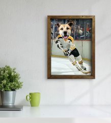 Evcil Dostlara Özel Buz Hokeyi Oyuncusu Tasarımlı Portre Doğal Masif Ahşap Çerçeveli Tablo 30x40cm-2