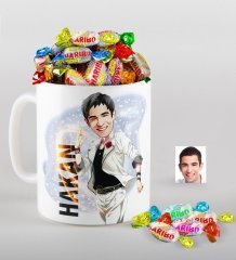 Kişiye Özel Erkek Karikatürlü Kupa ve Haribo Fruitbons Şeker Hediye Seti-34