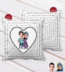 Kişiye Özel Sevgililer Karikatürlü 100 Dilde Seni Seviyorum Desenli Dekoratif Kırlent Yastık-61