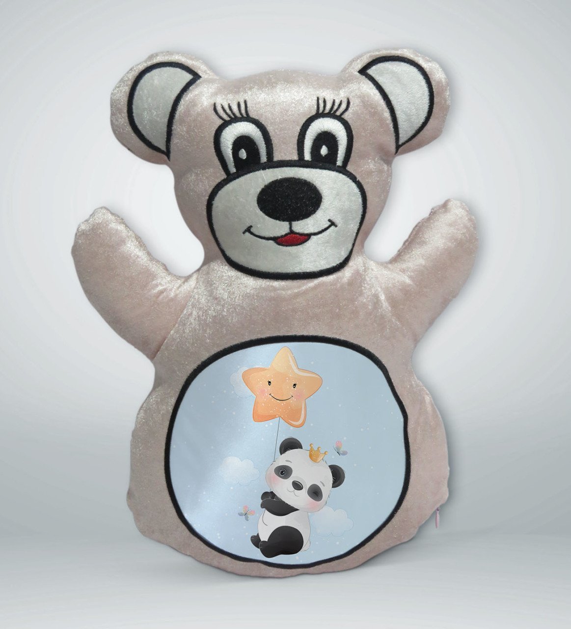 BK Gift Sevimli Panda Tasarımlı Krem Ayıcık Yastık-7