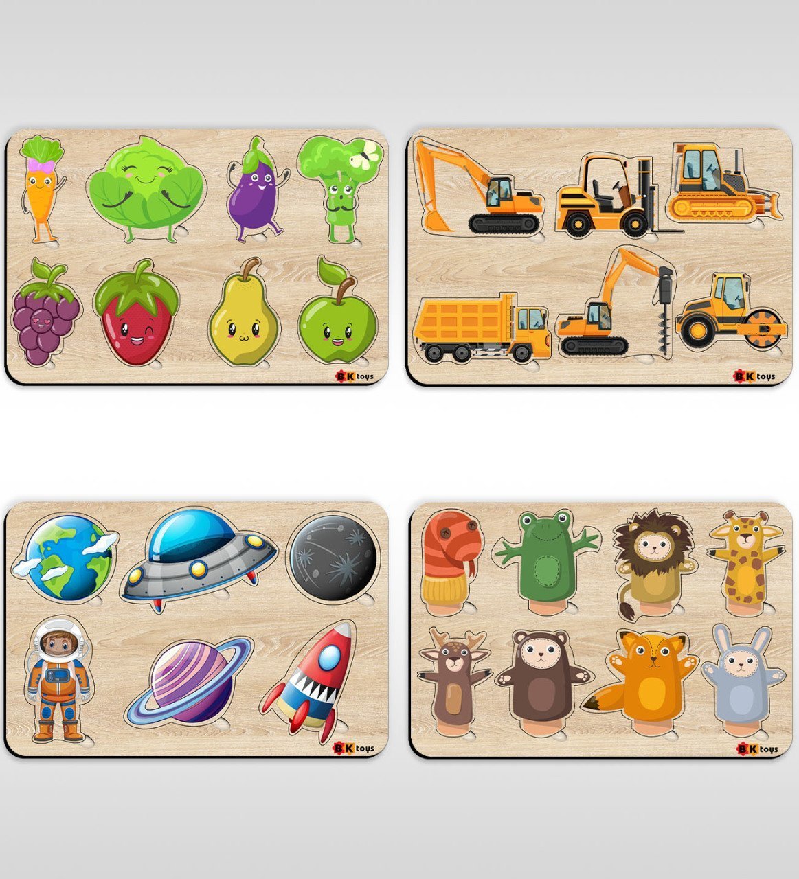 BK Toys Çocuklar İçin 4’lü Ahşap Figürlü Eğitici-Öğretici Yapboz Puzzle-4