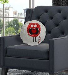 BK Gift Sevimli Canavar Tasarımlı Yuvarlak Dekoratif Kırlent Yastık-1