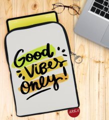 BK Gift Good Vibes Only Tasarımlı Taşınabilir Koruyucu Tablet Kılıfı & Organizer Çanta - Siyah-1