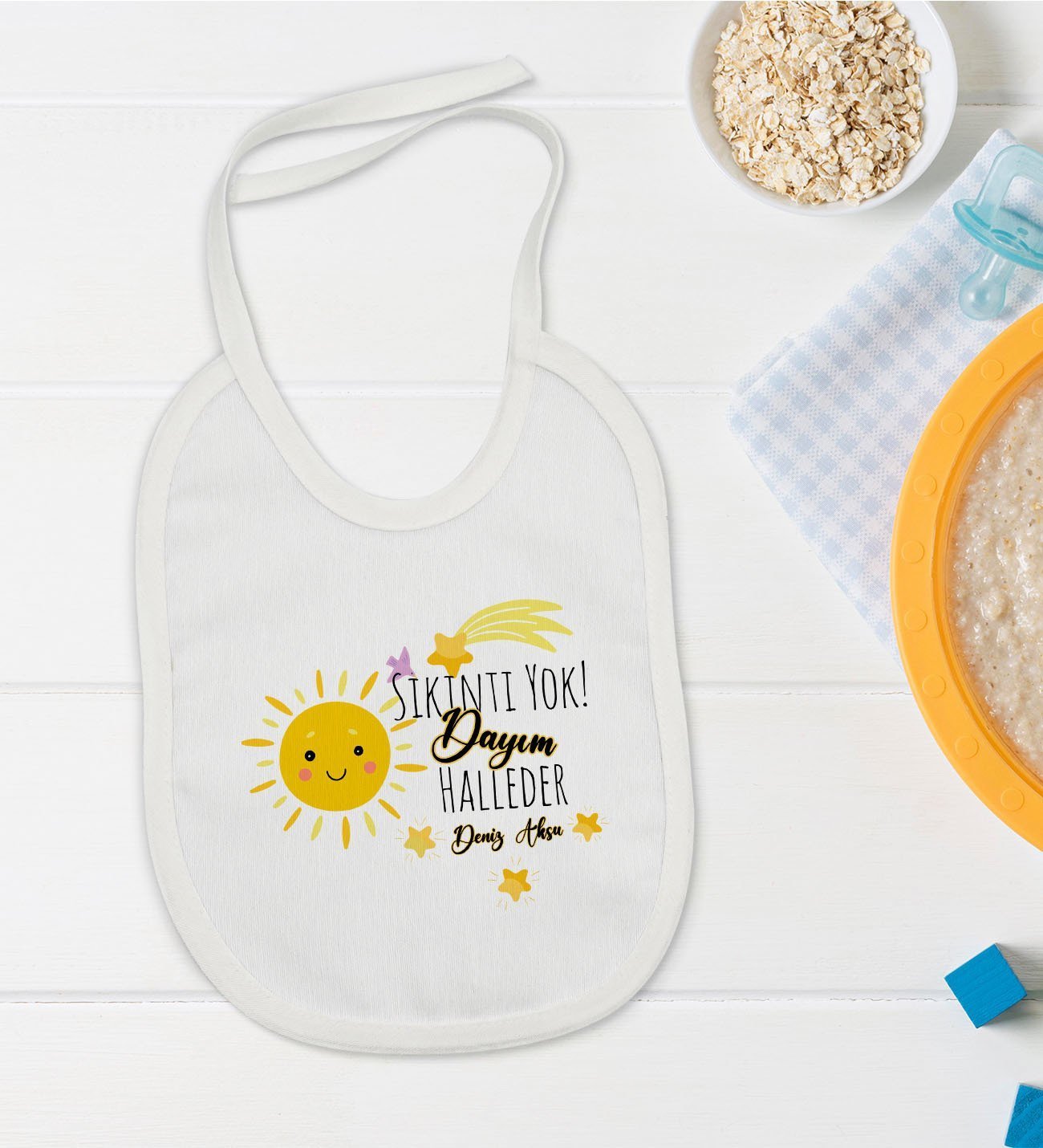 BK Kids Kişiye Özel Sıkıntı Yok Dayım Halleder Tasarımlı Bebek Mama Önlüğü - Model 1