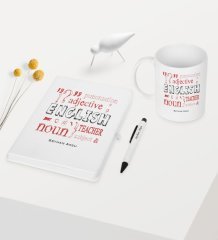 Kişiye Özel İngilizce Öğretmeni Temalı Beyaz Defter Kalem Kupa Seti - 6