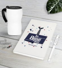 Kişiye Özel İlk Babalar Günün Kutlu Olsun Beyaz Defter Kalem Termos Mug Seti-1