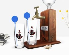 Kişiye Özel Renkli Baskılı Kaptan Tasarımlı İkili Vodka Bardağı ve Ahşap Vodka Standı Hediye Seti-3