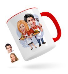 Kişiye Özel Sevgililer Karikatürlü Kırmızı Kupa Bardak-57