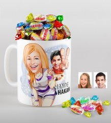 Kişiye Özel Sevgililer Karikatürlü Kupa ve Haribo Fruitbons Şeker Hediye Seti-30