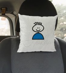 Kişiye Özel İsimli Çöp Adam Tasarımlı Kare Araç Koltuk Yastığı-1
