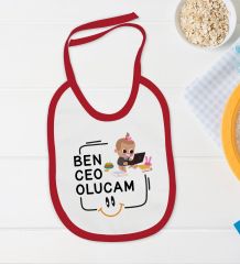 BK Kids Ceo Olucam Tasarımlı Kırmızı Bebek Body Zıbın ve Mama Önlüğü Hediye Seti-2