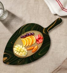 BK Gift Mermer Tasarımlı Yaprak Şeklinde Doğal Ahşap Servis ve Sunum Tabağı Model 4