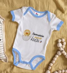 BK Kids Annesinin Minik Kuşu Tasarımlı Mavi Bebek Body Zıbın-1