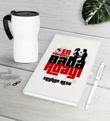 Kişiye Özel En Yakışıklı Baba Adayı Beyaz Defter Kalem Termos Mug Seti