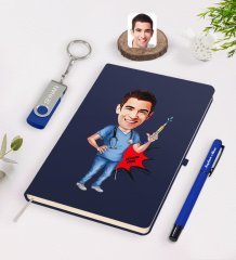 Kişiye Özel Erkek Hemşir Karikatürlü Lacivert Defter Kalem 32gb USB Bellek Hediye Seti-1