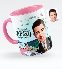 Kişiye Özel Bay Bankacı Karikatürlü Pembe Kupa Bardak - 1