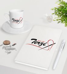 Kişiye Özel Terzi Beyaz Defter Kalem Türk Kahvesi Fincanı Seti-1