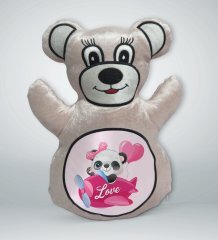 BK Gift Sevimli Panda Tasarımlı Krem Ayıcık Yastık-5