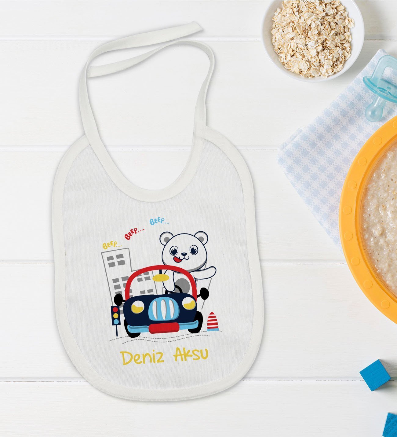 BK Kids Kişiye Özel Sevimli Sürücü Tasarımlı Bebek Mama Önlüğü - Model 1
