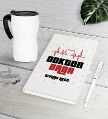 Kişiye Özel Doktor Baba Beyaz Defter Kalem Termos Mug Seti-2
