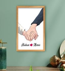 BK Gift Kişiye Özel Sevgili El Ele Tasarımlı Ahşap Çerçeveli Tablo-5 40x25cm, Sevgililer Günü, Sevgiliye Hediye