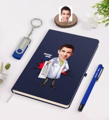 Kişiye Özel Erkek Göz Doktoru Karikatürlü Lacivert Defter Kalem 32gb USB Bellek Hediye Seti-2