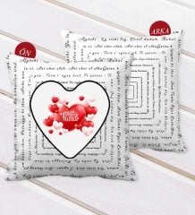 Kişiye Özel Sevgililer Günü 100 Dilde Seni Seviyorum Desenli Dekoratif Kırlent Yastık-136