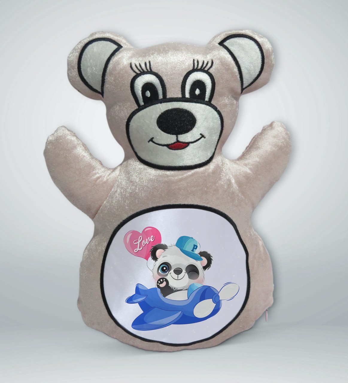 BK Gift Sevimli Panda Tasarımlı Krem Ayıcık Yastık-4
