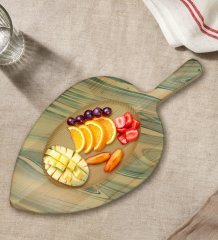 BK Gift Mermer Tasarımlı Yaprak Şeklinde Doğal Ahşap Servis ve Sunum Tabağı Model 2