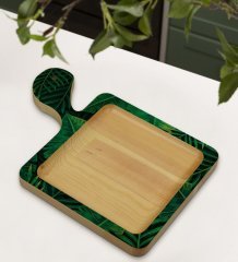 BK Gift Yapraklar Tasarımlı Kare Şeklinde Doğal Ahşap Servis ve Sunum Tabağı Model 10