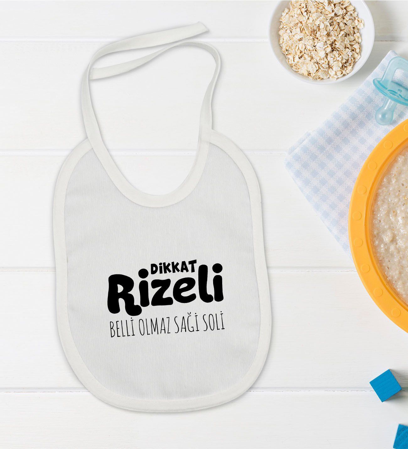 BK Kids Dikkat Rizeli Tasarımlı Beyaz Bebek Mama Önlüğü-1