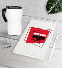 Kişiye Özel Doktor Baba Beyaz Defter Kalem Termos Mug Seti-1