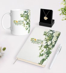 Kişiye Özel Papatya Temalı En İyi Öğretmen Beyaz Kupa Defter Kalem ve İsimli Papatya Kolye Hediye Seti-5