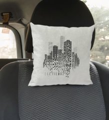 Kişiye Özel İsimli City Tasarımlı Kare Araç Koltuk Yastığı-1