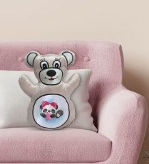 BK Gift Sevimli Panda Tasarımlı Krem Ayıcık Yastık-3