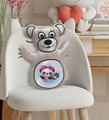 BK Gift Sevimli Panda Tasarımlı Krem Ayıcık Yastık-3
