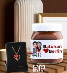 BK Gift Sevgiliye Özel Aşk Çiçeği Kalp Kolye ve Karikatürlü Nutella 400gr. Hediye Seti, Sevgililer Günü Hediye, Doğum Günü Hediyesi, Sevgiliye Hediye-10