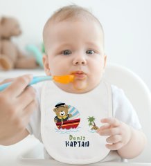 BK Kids Kişiye Özel Sevimli Kaptan Tasarımlı Bebek Mama Önlüğü - Model 2