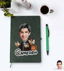 Kişiye Özel Erkek Avukat Karikatürlü Yeşil Termo Deri Defter Kalem Seti Model 2
