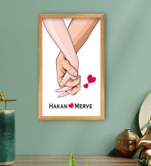 BK Gift Kişiye Özel Sevgili El Ele Tasarımlı Ahşap Çerçeveli Tablo-3 40x25cm, Sevgililer Günü, Sevgiliye Hediye