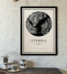 Kişiye Özel İstanbul Harita Kanvas Tablo 30x50cm-3