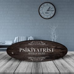 Kişiye Özel Mesleki Psikiyatrist Ahşap Oval Masa İsimliği - 3