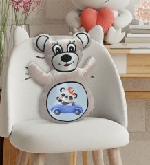 BK Gift Sevimli Panda Tasarımlı Krem Ayıcık Yastık-2