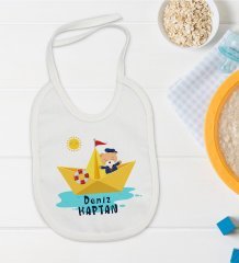 BK Kids Kişiye Özel Sevimli Kaptan Tasarımlı Bebek Mama Önlüğü - Model 1