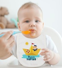 BK Kids Kişiye Özel Sevimli Kaptan Tasarımlı Bebek Mama Önlüğü - Model 1