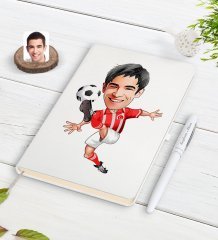 Kişiye Özel Türkiye Milli Takım Formalı Futbolcu Karikatürlü Beyaz Defter Kalem Seti-1