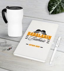 Kişiye Özel Babaların Babası Beyaz Defter Kalem Termos Mug Seti-2