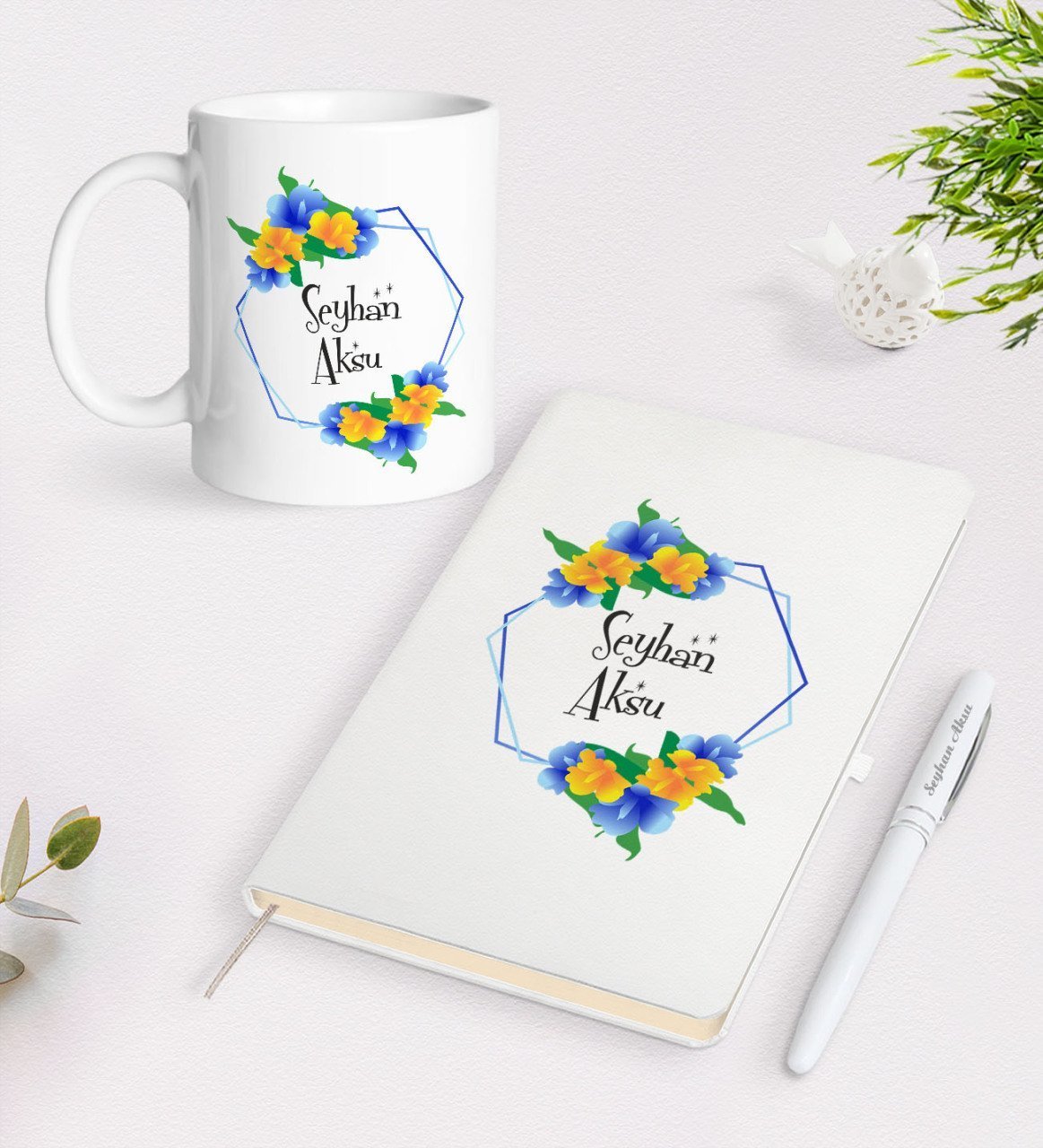 Kişiye Özel İsimli Beyaz Defter Kalem Kupa Seti-19