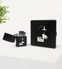 BK Home Baba Godfather Tasarımlı Siyah Metal Sigara Tabakası ve Benzinli Çakmak Seti-16